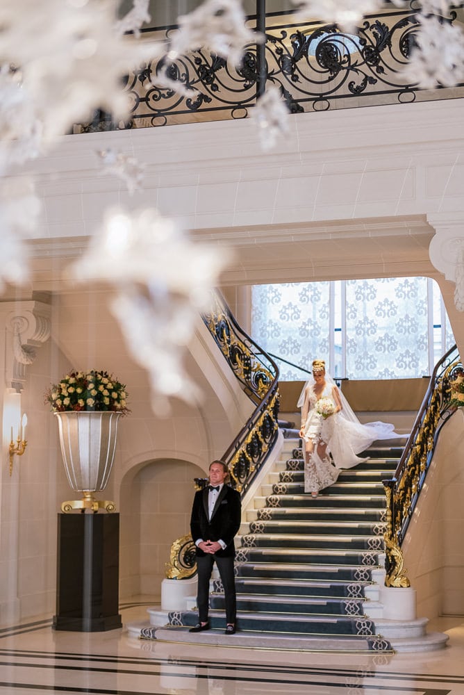 Elope to Paris - The Peninsula Paris wedding venue beautiful staircase Elope to Paris - The Peninsula Paris wedding venue beautiful staircase