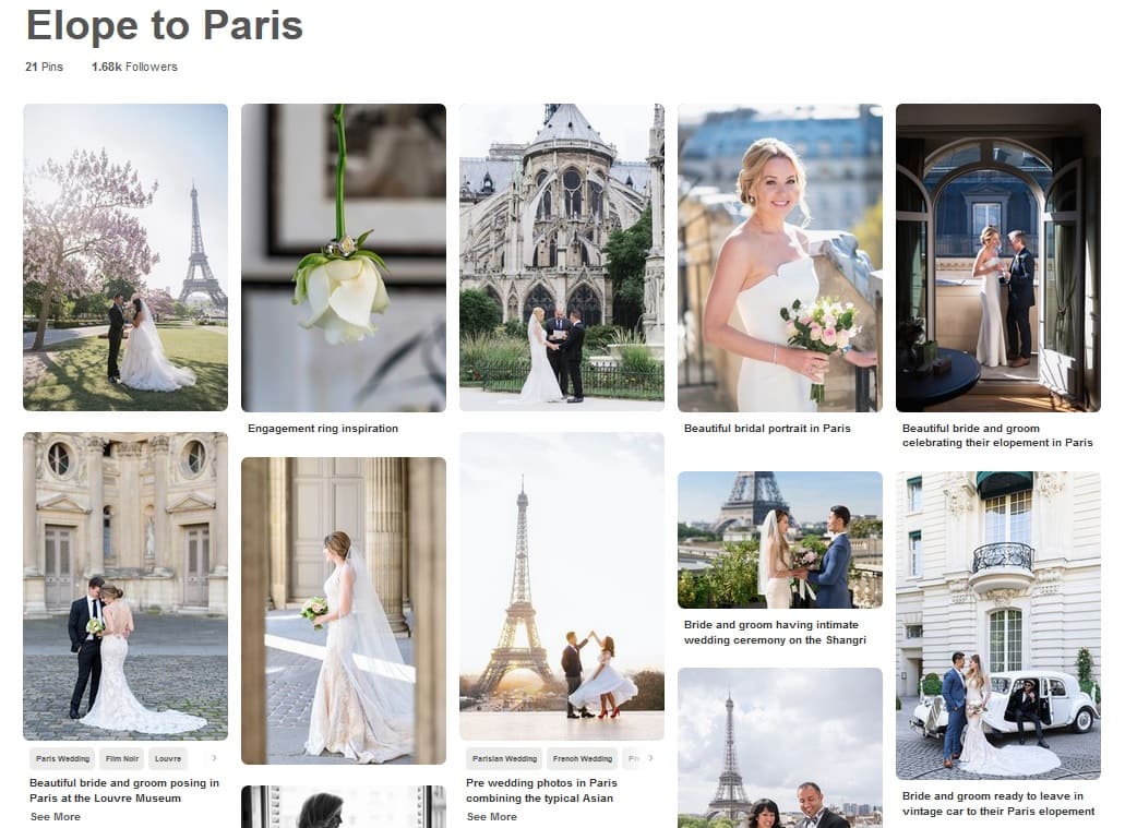 Elope to Paris inspiration board Elope to Paris inspiration board